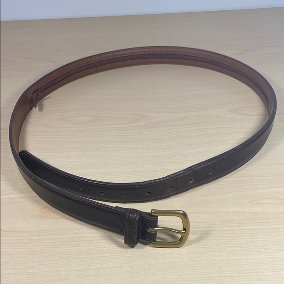 L.L. Bean Money Belt Brown Leather Belt with Brass Buckle and Hidden Zipper - Picture 1 of 13
